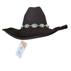 Frye Womens Faux Wool Felt Black Turquoise  Cattlemans Cowgirl Cowboy Hat NWT